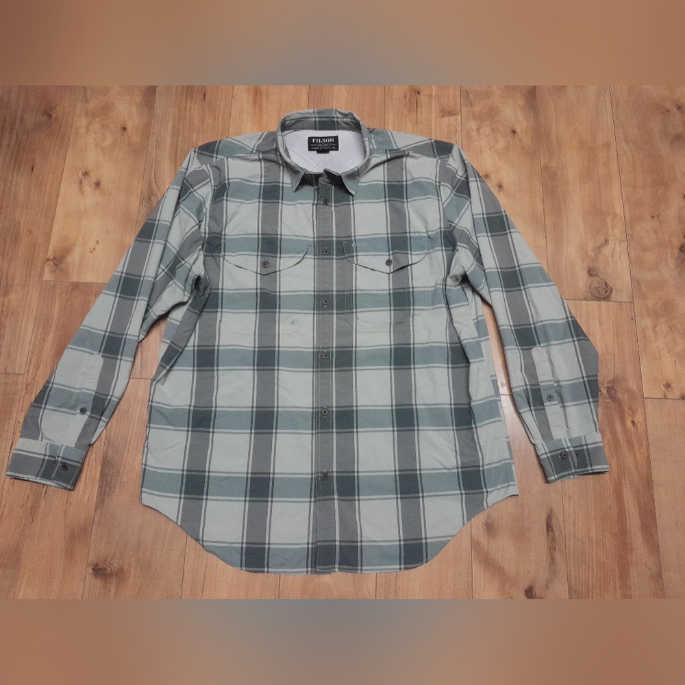 Filson Vented Fishing Shirt Long Sleeve Gray Plaid Button Up Men’s Size XL